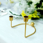 2 Metal Geometric Taper Candle Holders with Horseshoe Base - Gold IRON_CAND_TP005_GOLD