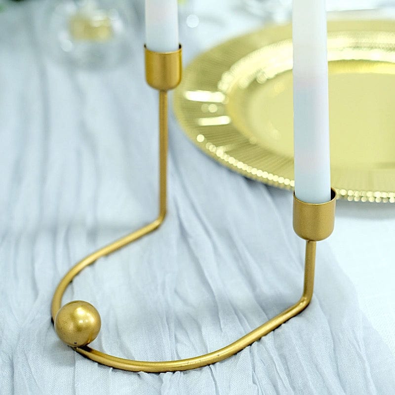 2 Metal Geometric Taper Candle Holders with Horseshoe Base - Gold IRON_CAND_TP005_GOLD