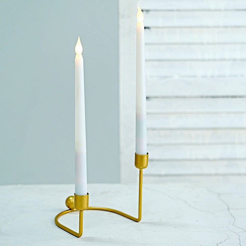 2 Metal Geometric Taper Candle Holders with Horseshoe Base - Gold IRON_CAND_TP005_GOLD