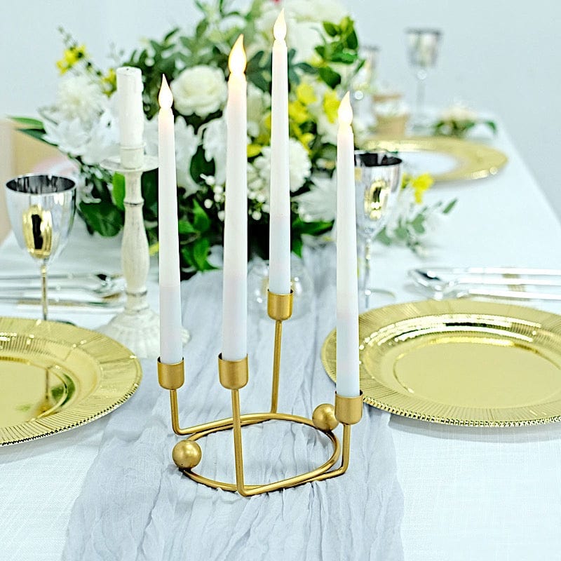2 Metal Geometric Taper Candle Holders with Horseshoe Base - Gold IRON_CAND_TP005_GOLD