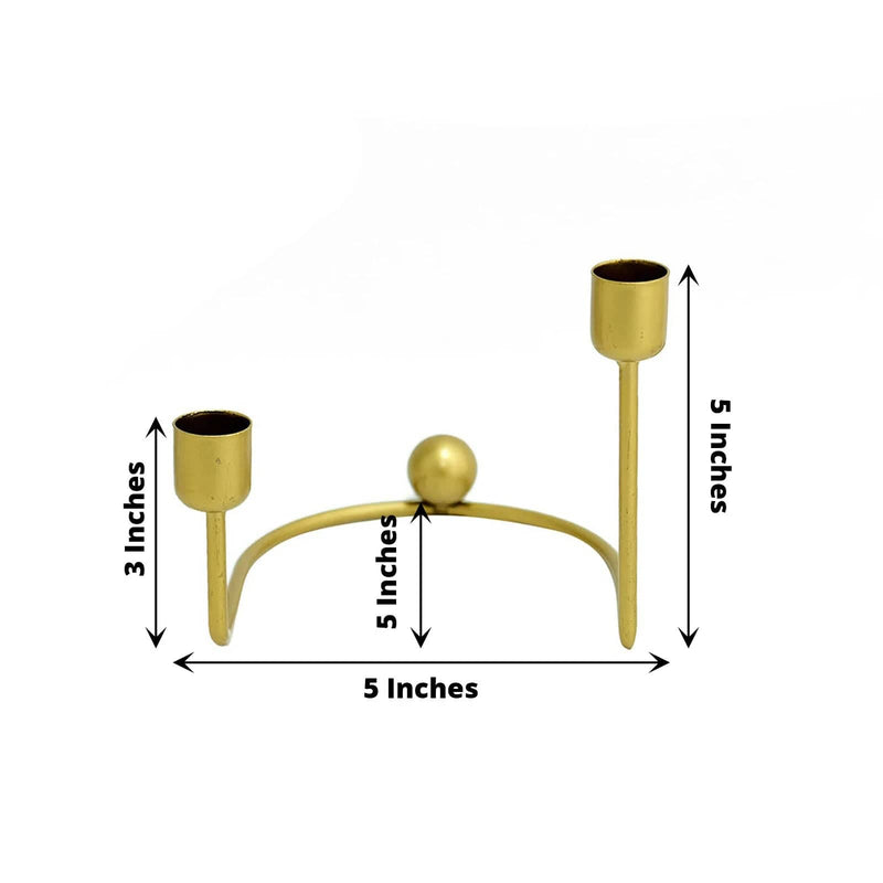2 Metal Geometric Taper Candle Holders with Horseshoe Base - Gold IRON_CAND_TP005_GOLD