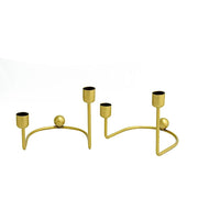 2 Metal Geometric Taper Candle Holders with Horseshoe Base - Gold IRON_CAND_TP005_GOLD