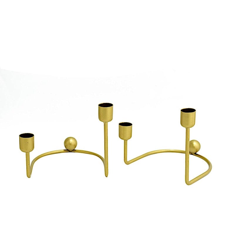 2 Metal Geometric Taper Candle Holders with Horseshoe Base - Gold IRON_CAND_TP005_GOLD