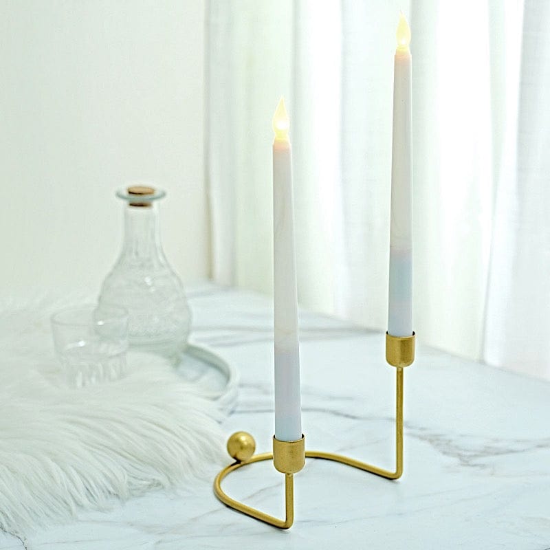 2 Metal Geometric Taper Candle Holders with Horseshoe Base - Gold IRON_CAND_TP005_GOLD