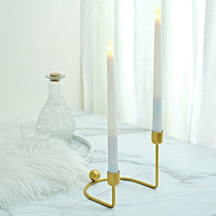 2 Metal Geometric Taper Candle Holders with Horseshoe Base - Gold IRON_CAND_TP005_GOLD