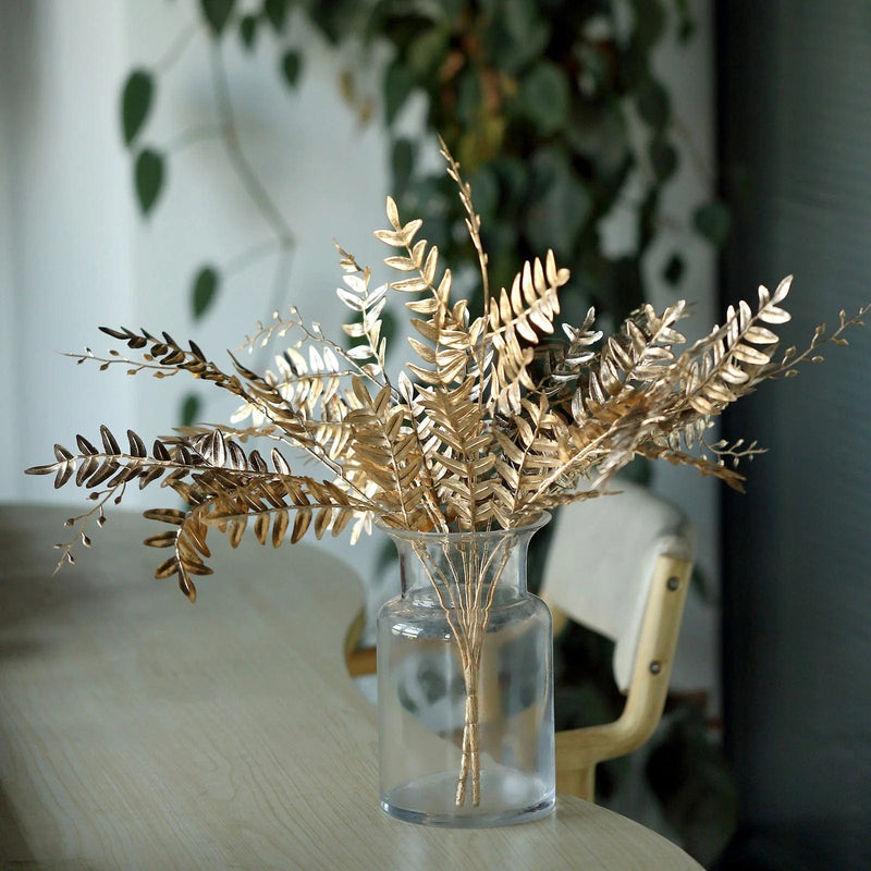 2 Metallic 21" Artificial Fern Leaf Branches Faux Foliage Stems - Gold ARTI_METLIC12_GOLD