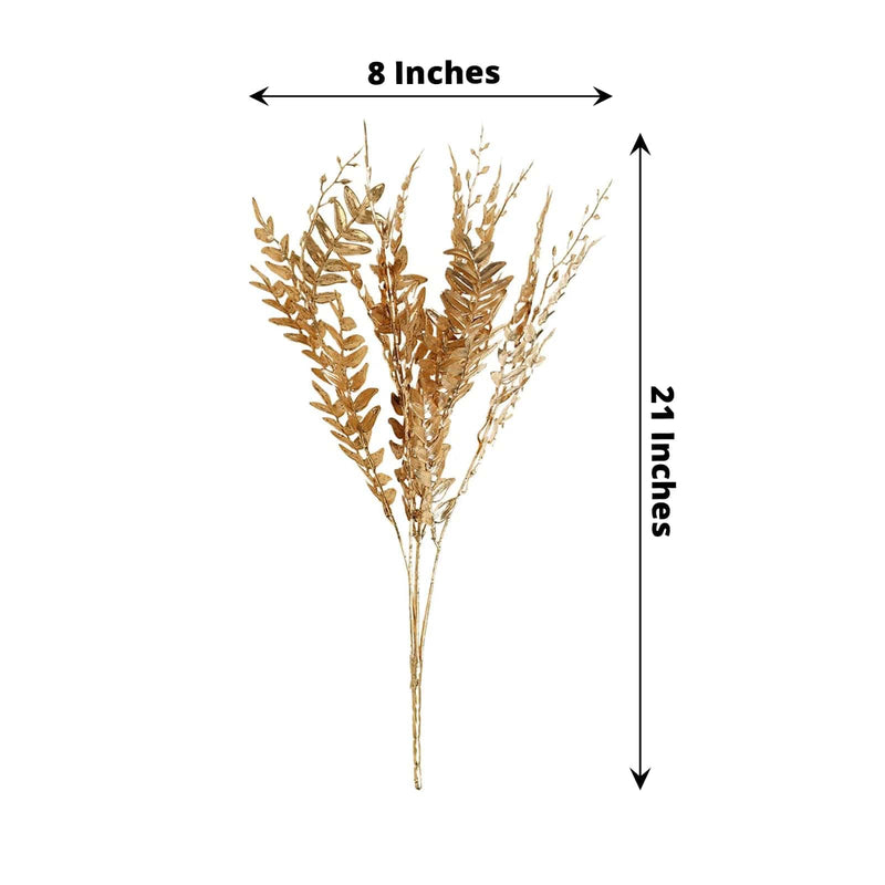 2 Metallic 21" Artificial Fern Leaf Branches Faux Foliage Stems - Gold ARTI_METLIC12_GOLD