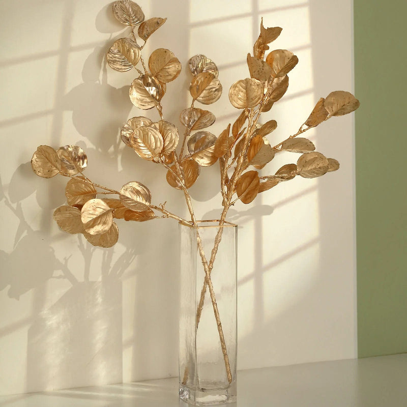 2 Metallic 27" Artificial Eucalyptus Leaf Branches Faux Foliage Stems - Gold ARTI_METLIC11_GOLD