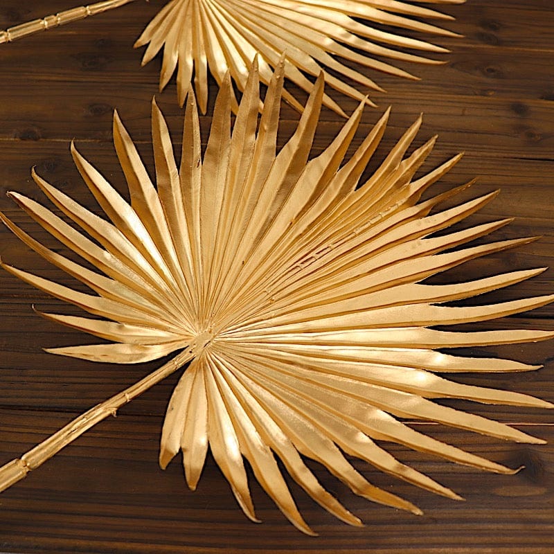 2 Metallic 35" Artificial Palm Leaves Tropical Plant Stems - Gold ARTI_METLIC14_M_GOLD