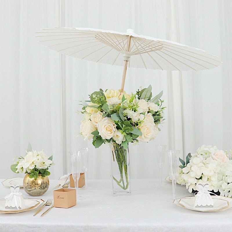 2 Paper Umbrellas 32" Decorative Parasol Wedding Favors - White and Natural UMB_PAP01_32_WHT