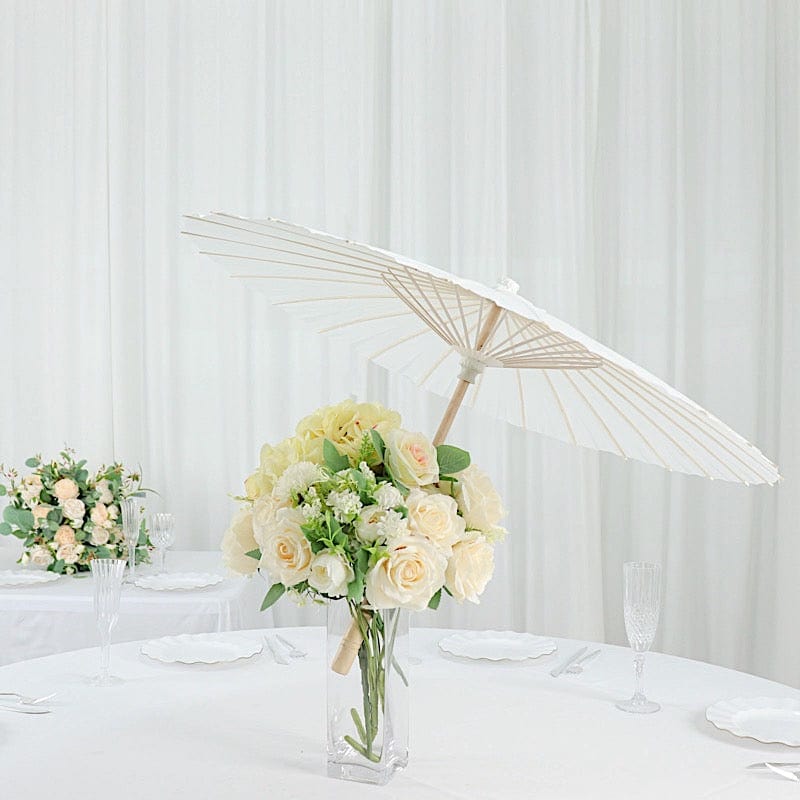 2 Paper Umbrellas 32" Decorative Parasol Wedding Favors - White and Natural UMB_PAP01_32_WHT