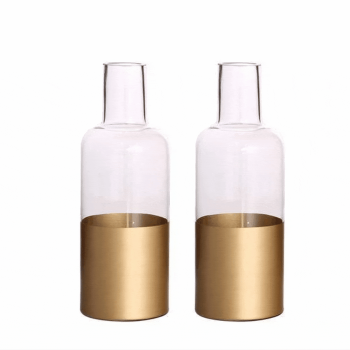 2 pcs 10" tall Glass Bottles Vases - Clear with Gold Spray VASE_A39_10_GOLD