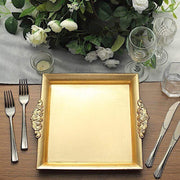 2 pcs 10"x10" Square with Embossed Rim Charger Plates - Gold CHRG_TRAY001_12_GOLD