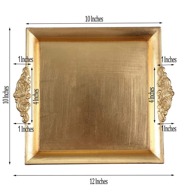 2 pcs 10"x10" Square with Embossed Rim Charger Plates - Gold CHRG_TRAY001_12_GOLD