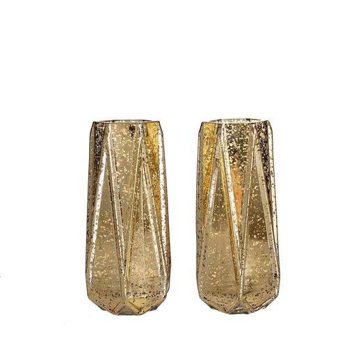 2 pcs 11" tall Mercury Glass Geometric Vases - Gold VASE_A58_12_GOLD