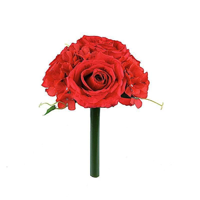 2 pcs 11" tall Silk Rose and Hydrangea Flowers Bouquets ARTI_RS003_RED