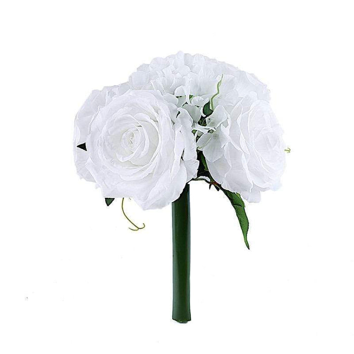 2 pcs 11" tall Silk Rose and Hydrangea Flowers Bouquets ARTI_RS003_WHT