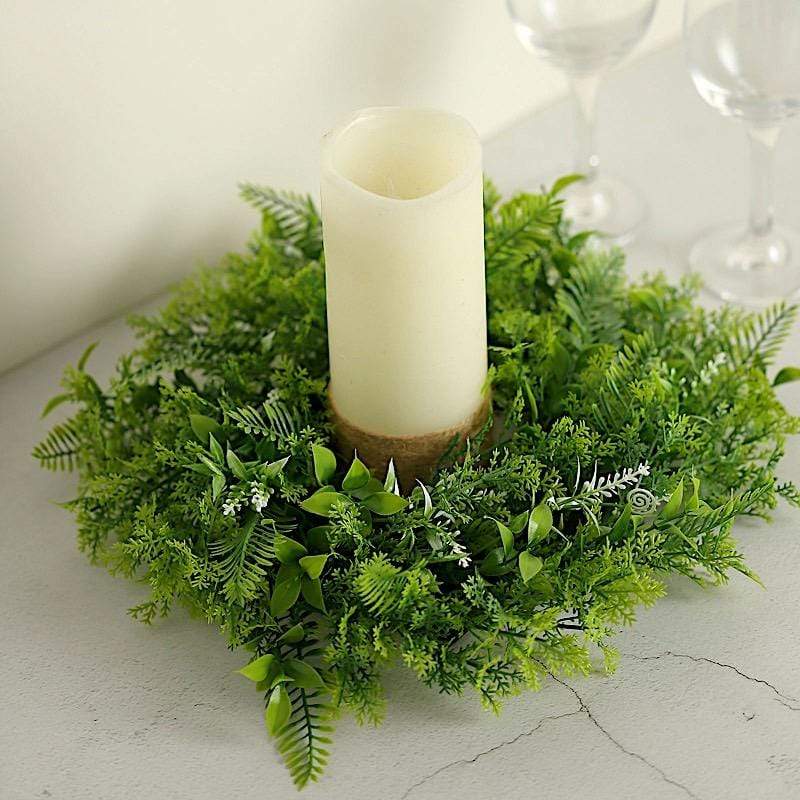 2 pcs 12" Artificial Leaves Wreath Candle Rings - Green ARTI_RING_GRN_002