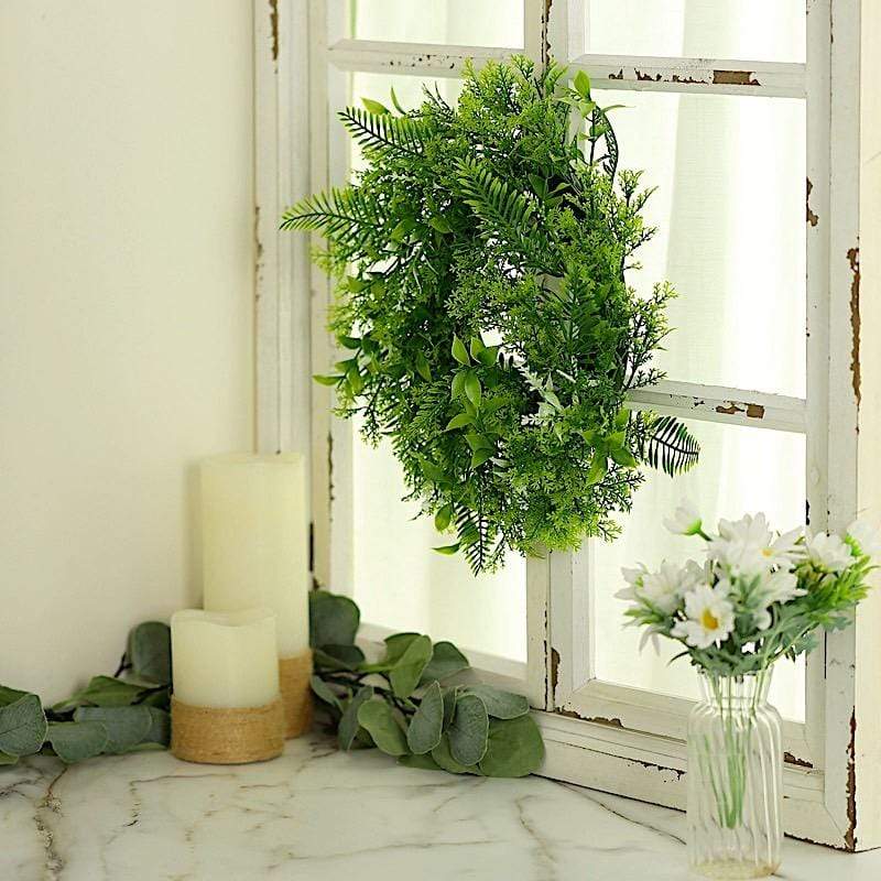 2 pcs 12" Artificial Leaves Wreath Candle Rings - Green ARTI_RING_GRN_002