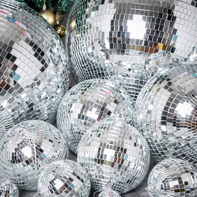 2 pcs 12" Extra Wide Glass Mirror Disco Balls Ornaments - Silver FOAM_BALL_MIR_12
