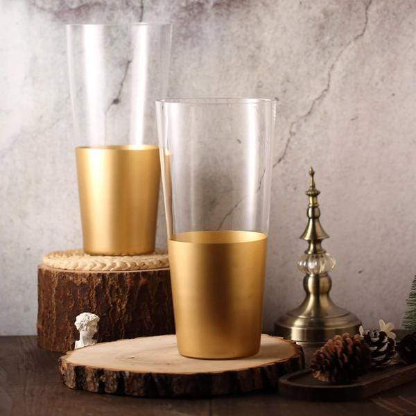 2 pcs 12" tall Glass Cylinder Vases - Clear with Gold Spray VASE_A40_12_GOLD