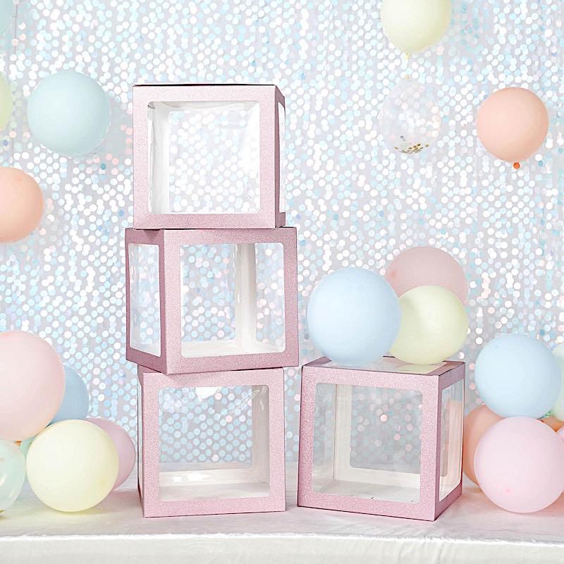 2 pcs 12" Transparent Balloon Boxes with Glittered Trim