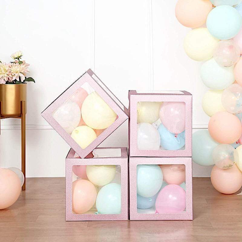 2 pcs 12" Transparent Balloon Boxes with Glittered Trim