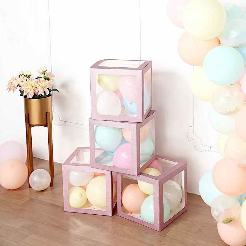 2 pcs 12" Transparent Balloon Boxes with Glittered Trim