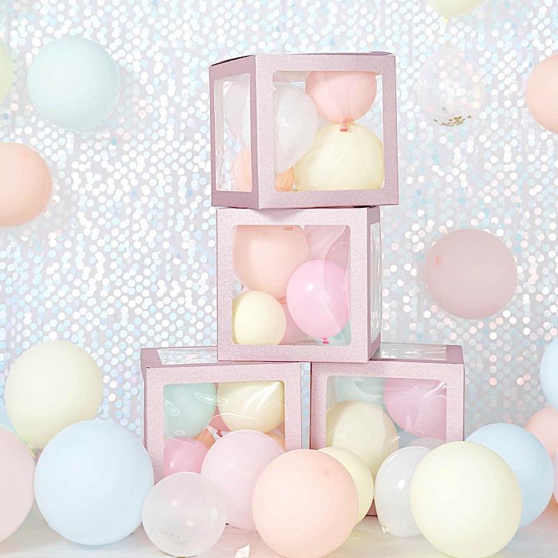 2 pcs 12" Transparent Balloon Boxes with Glittered Trim