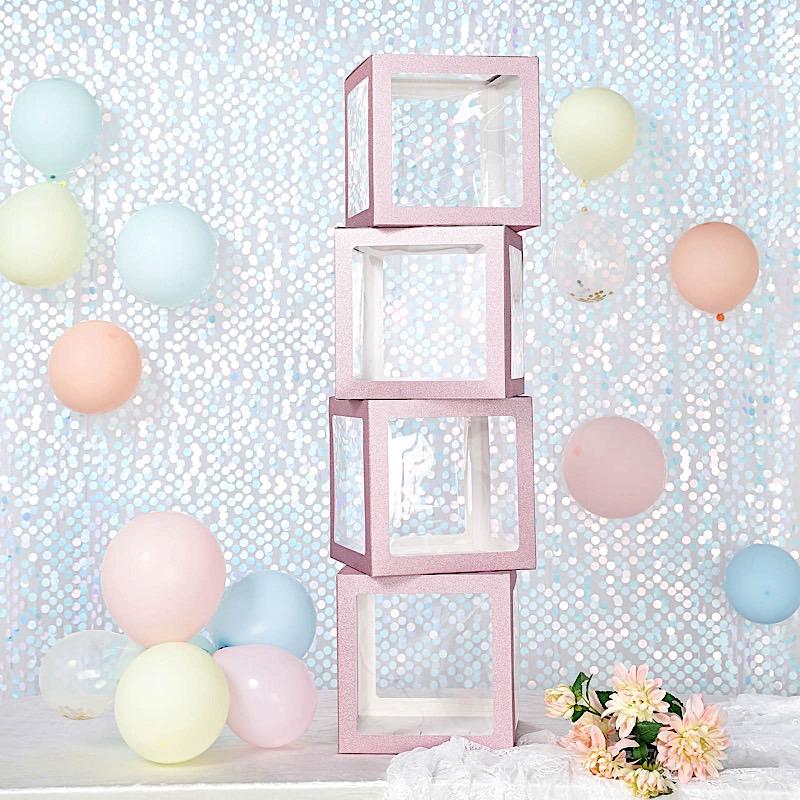 2 pcs 12" Transparent Balloon Boxes with Glittered Trim