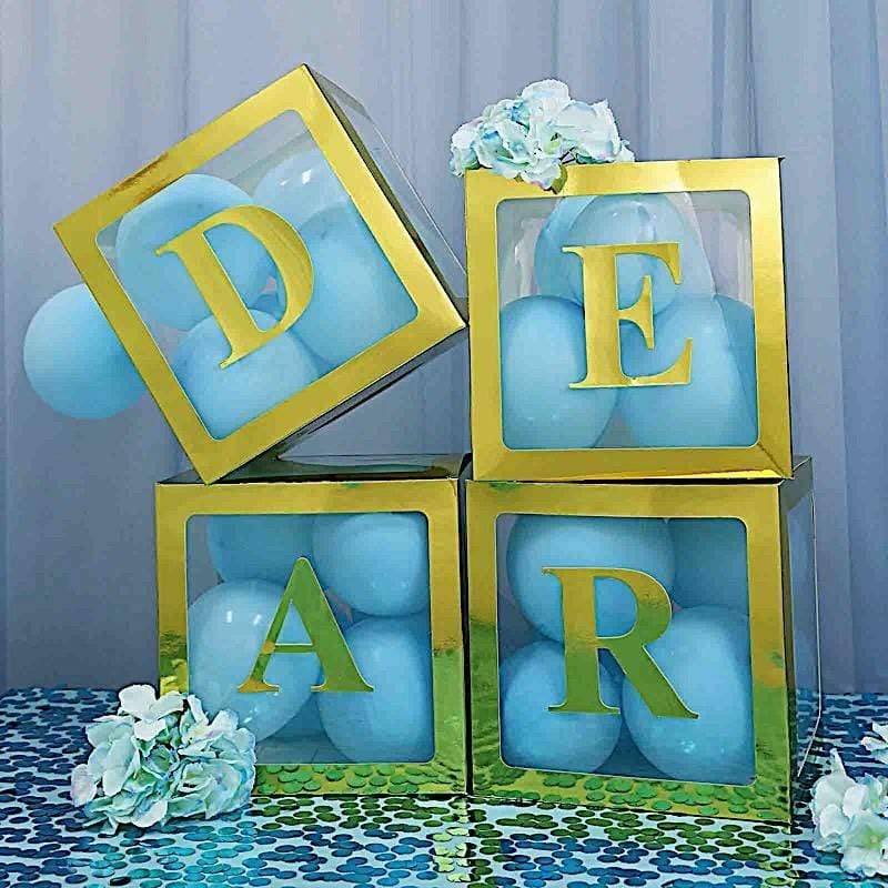 2 pcs 12" Transparent Balloon Boxes with Glittered Trim