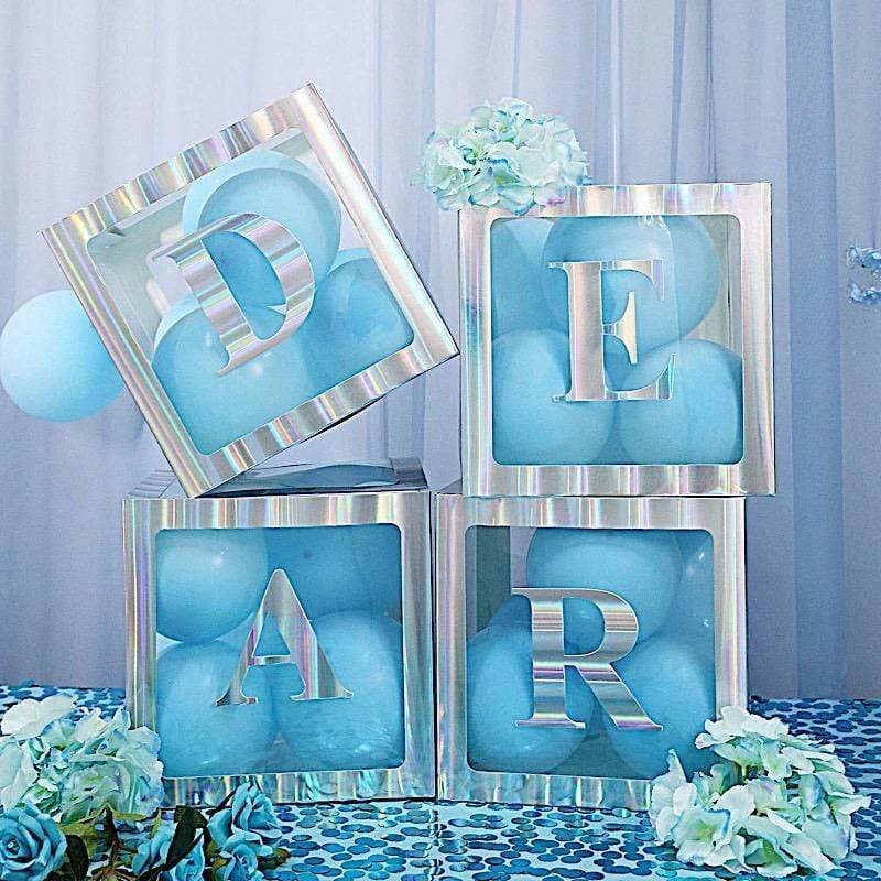 2 pcs 12" Transparent Balloon Boxes with Glittered Trim