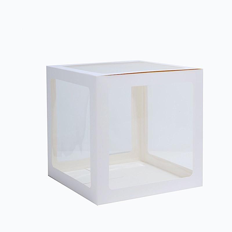 2 pcs 12" Transparent Balloon Boxes with Glittered Trim PROP_BOX_002_12_WHT