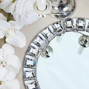 2 pcs 13" Round Mirror Glass Charger Plates with Crystal Rim - Silver CHRG_GLAS0001_SILV