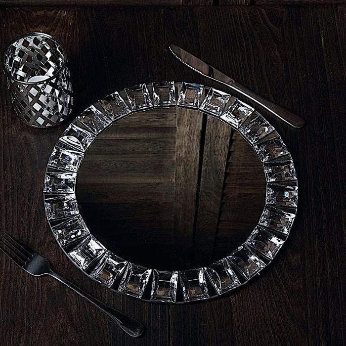 2 pcs 13" Round Mirror Glass Charger Plates with Crystal Rim - Silver CHRG_GLAS0001_SILV