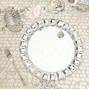 2 pcs 13" Round Mirror Glass Charger Plates with Crystal Rim - Silver CHRG_GLAS0001_SILV