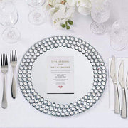 2 pcs 13" Round Mirror Glass Charger Plates with Diamond Rim - Silver CHRG_GLAS0007_SILV
