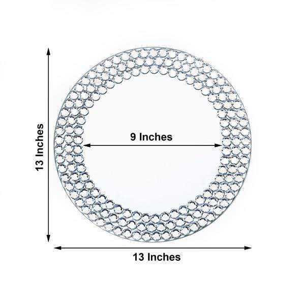 2 pcs 13" Round Mirror Glass Charger Plates with Diamond Rim - Silver CHRG_GLAS0007_SILV