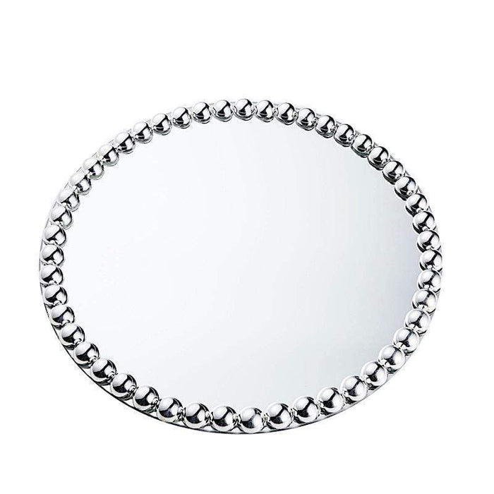 2 pcs 13" Round Mirror Glass Charger Plates with Pearl Rim CHRG_GLAS0006_SILV