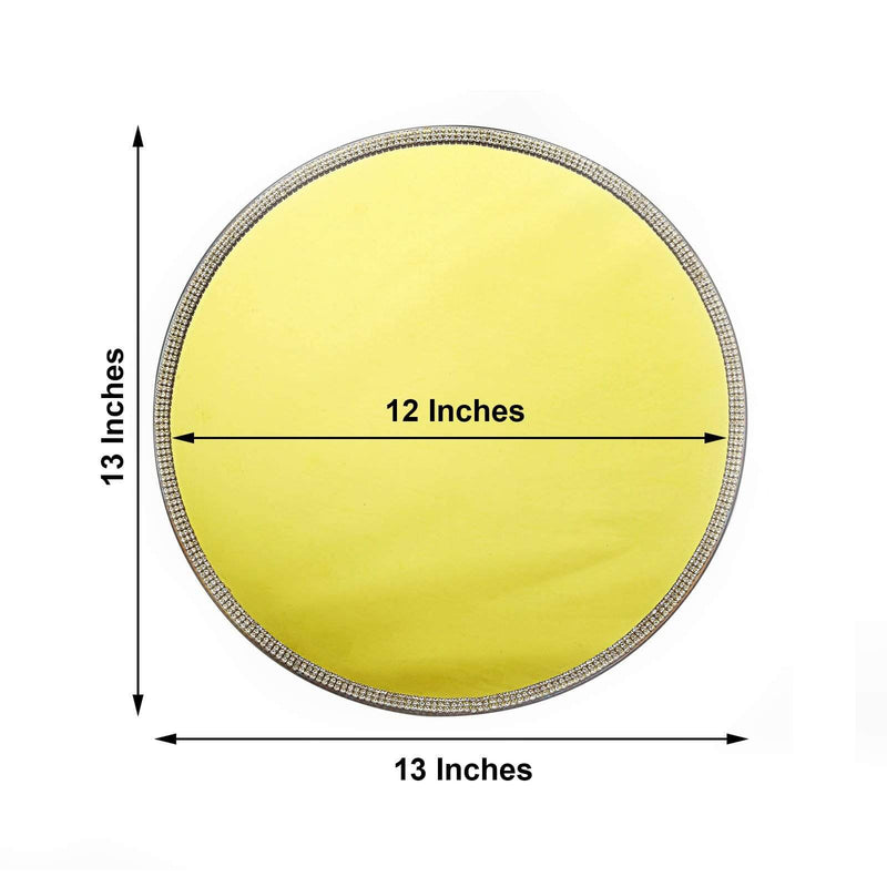 2 pcs 13" Round Mirror Glass Charger Plates with Rhinestone Rim