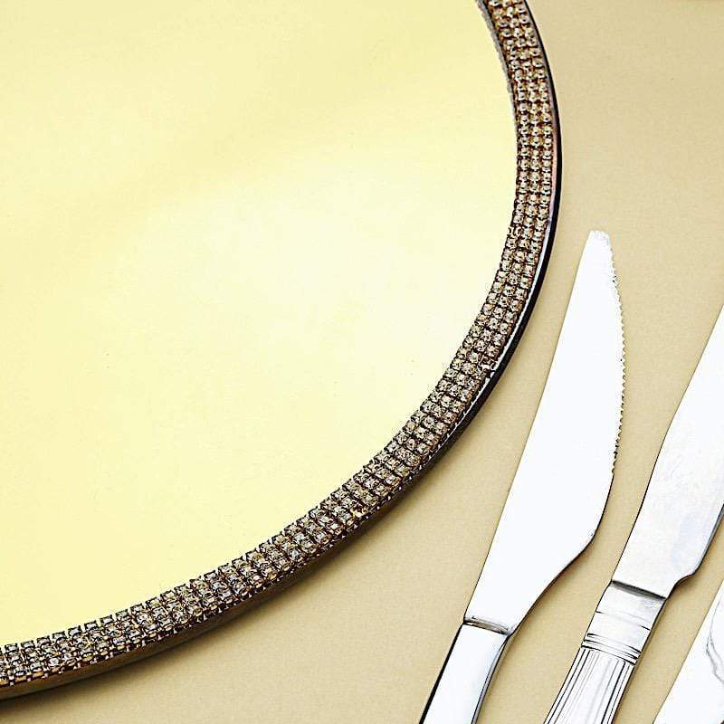 2 pcs 13" Round Mirror Glass Charger Plates with Rhinestone Rim