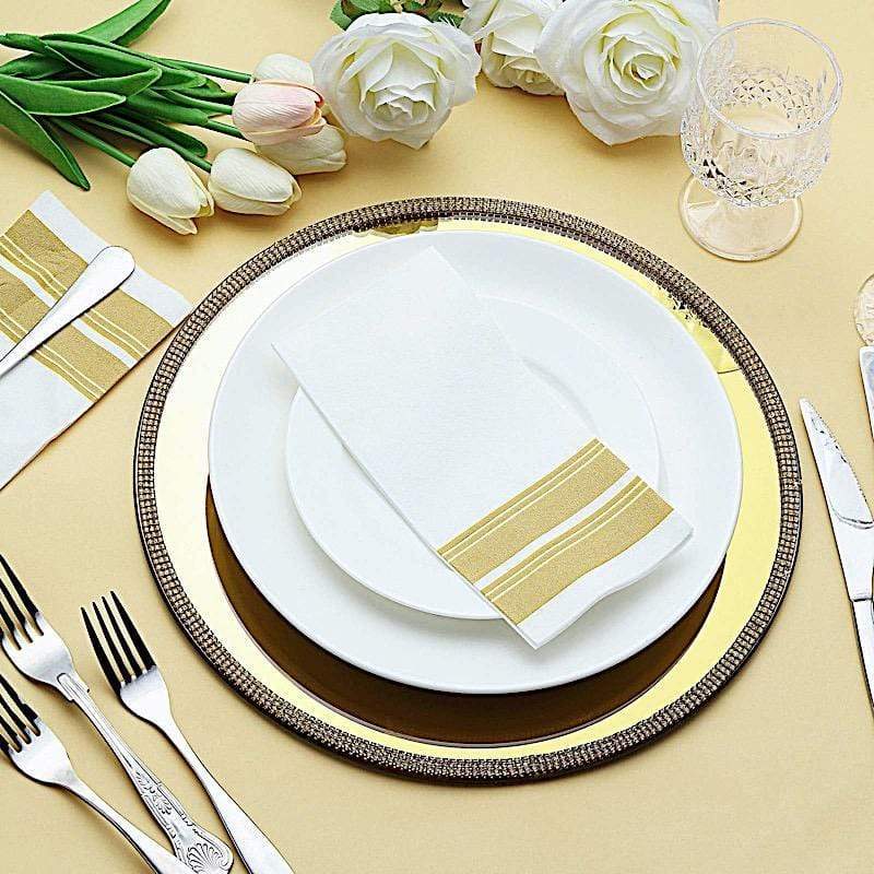 2 pcs 13" Round Mirror Glass Charger Plates with Rhinestone Rim