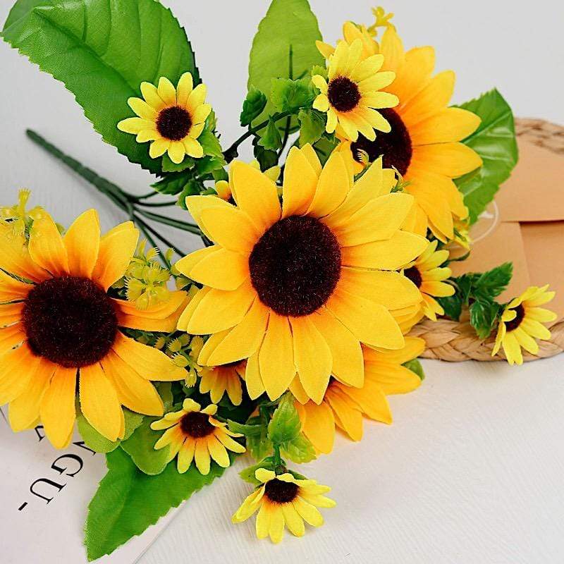 2 pcs 13" tall Faux Silk Sunflower Bouquets - Yellow ARTI_SUN_002_YEL