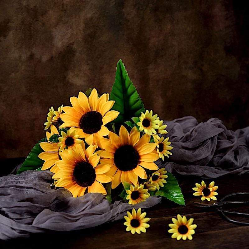 2 pcs 13" tall Faux Silk Sunflower Bouquets - Yellow ARTI_SUN_002_YEL