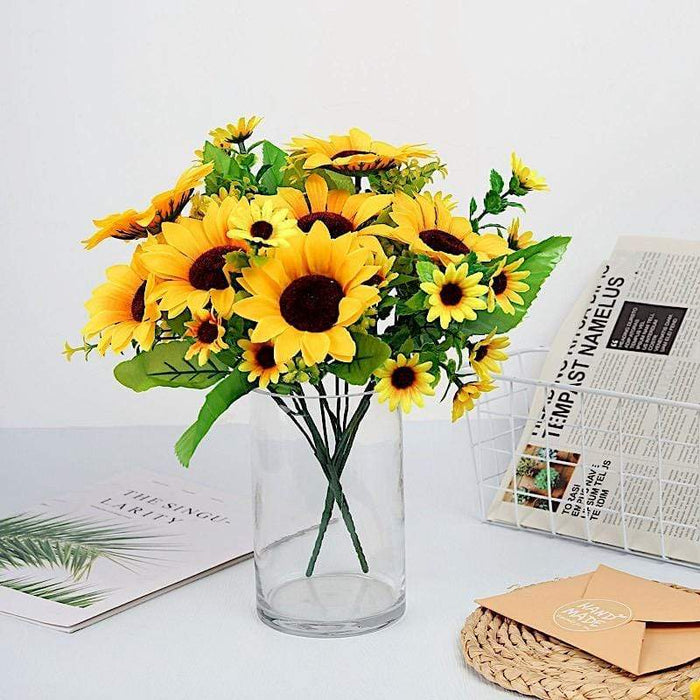 2 pcs 13" tall Faux Silk Sunflower Bouquets - Yellow ARTI_SUN_002_YEL