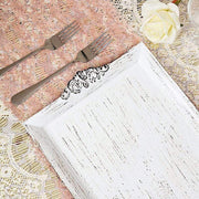 2 pcs 14" long Rectangle Serving Trays with Embossed Rim - Antique White CHRG_TRAY001_16_ANTQ