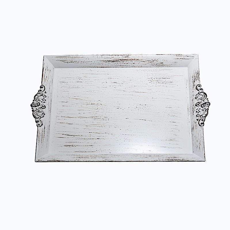2 pcs 14" long Rectangle Serving Trays with Embossed Rim - Antique White CHRG_TRAY001_16_ANTQ