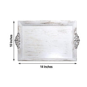 2 pcs 14" long Rectangle Serving Trays with Embossed Rim - Antique White CHRG_TRAY001_16_ANTQ