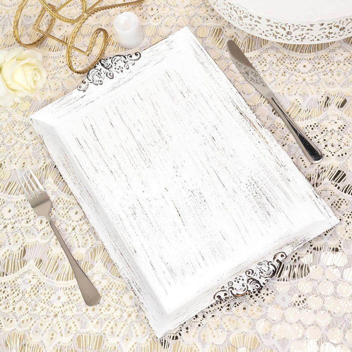 2 pcs 14" long Rectangle Serving Trays with Embossed Rim - Antique White CHRG_TRAY001_16_ANTQ