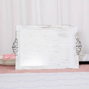 2 pcs 14" long Rectangle Serving Trays with Embossed Rim - Antique White CHRG_TRAY001_16_ANTQ